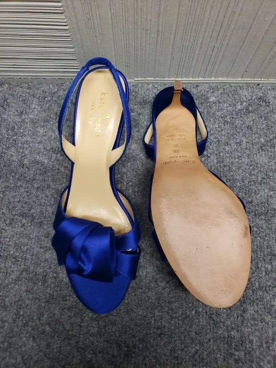 Kate Spade New York Women Heel Shoes Blue Satin Slingback Peep Toe Formal - Picture 8 of 16
